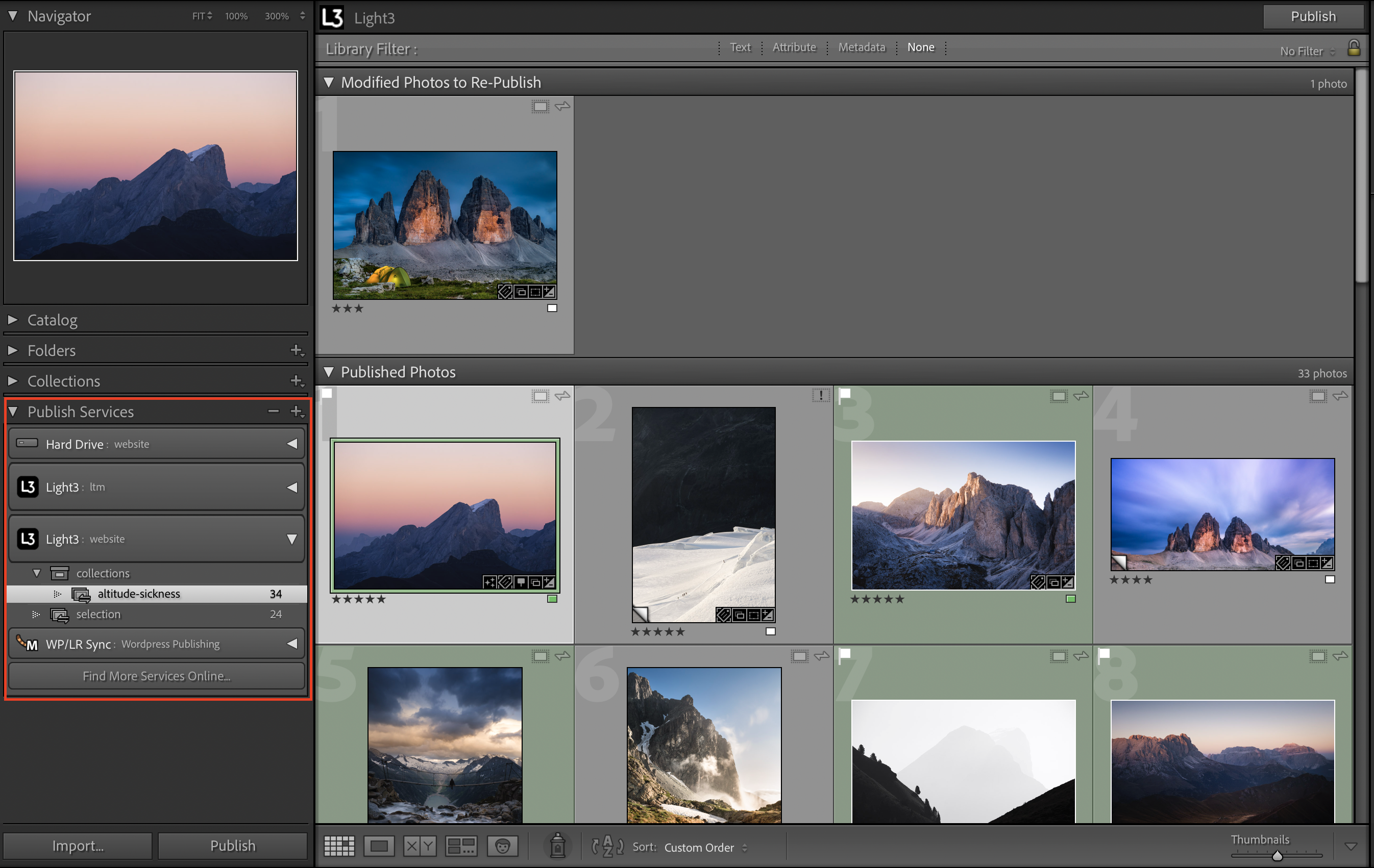 Opening the Publishing Manager in Lightroom's Library module