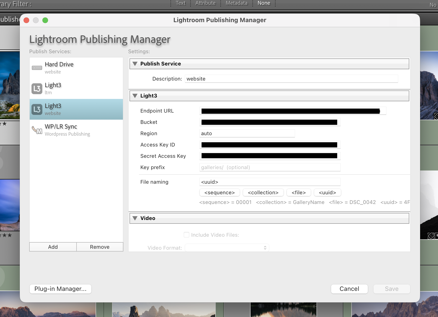 Light3 publish service configuration dialog